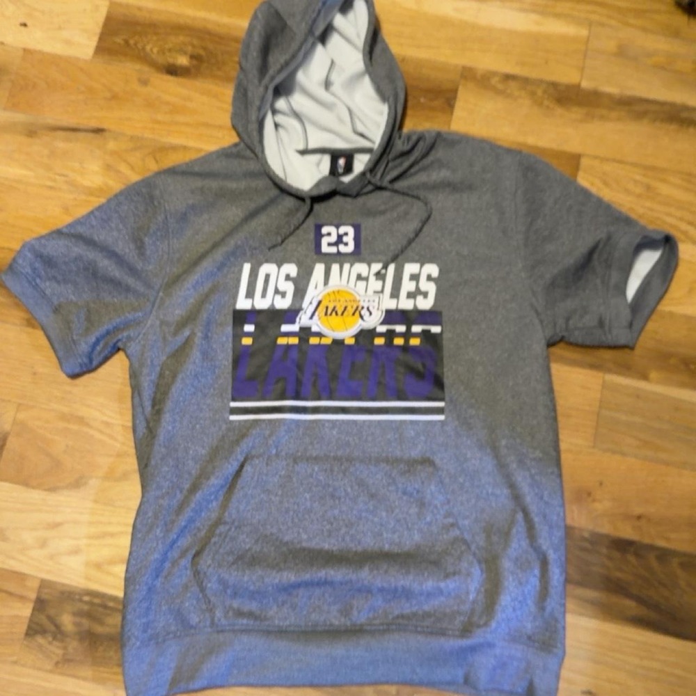 NBA Los Angeles Lakers LeBron James 23 Short Sleeve Hoodie Grey Mens XL